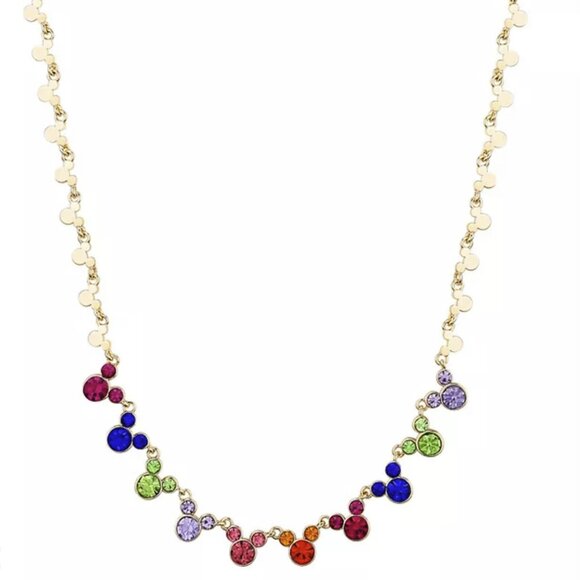 Disney Multi Color Rainbow Crystal Mickey Mouse Necklace 14K Gold Plated NWT - Picture 2 of 3